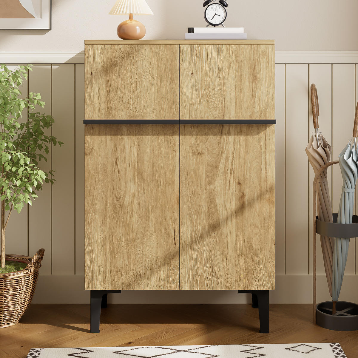 SCHUHSCHRANK 95x60x34.5 2 Türen Stauraum Verstellbare Böden - Schwarz, Holzwerkstoff (34.5/95/60cm) - FLIEKS