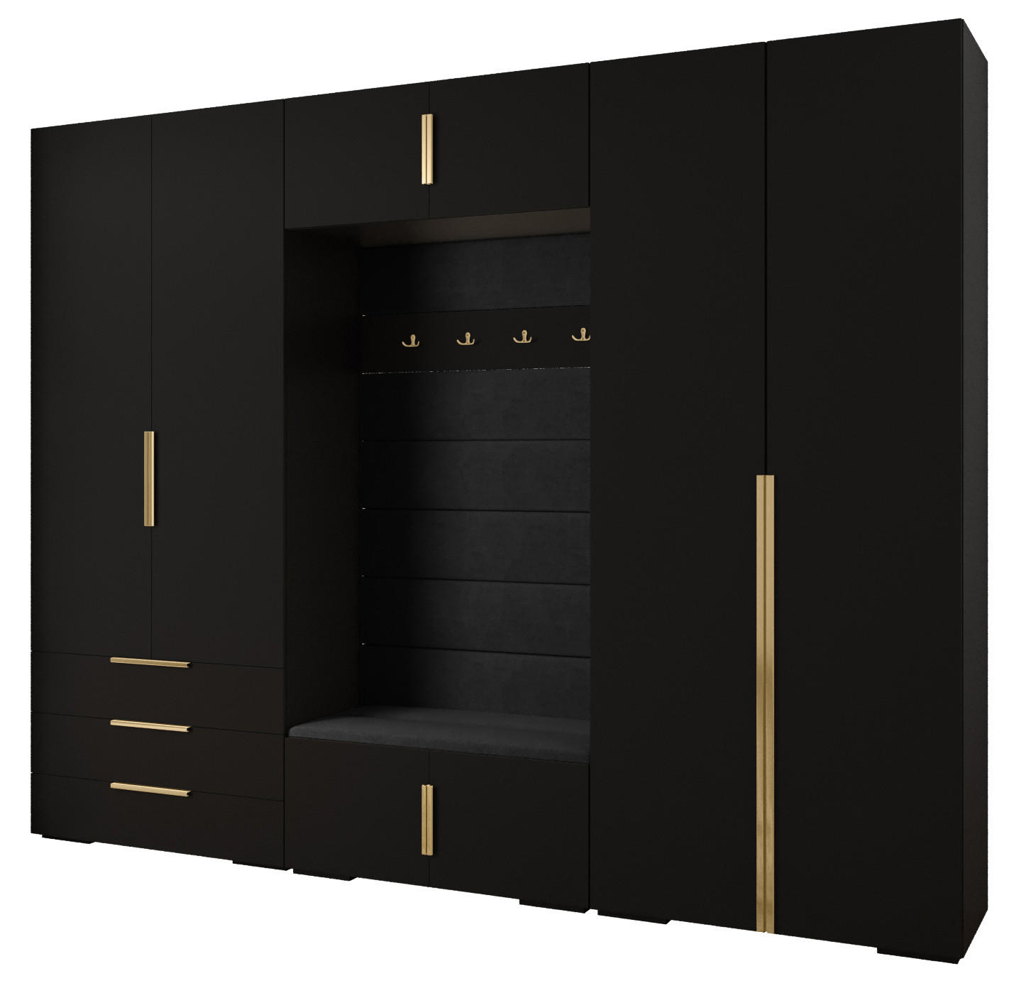 Abiks Möbel Garderoben-Set Schwarz, Schwarz, Gold 300x236.7x47 cm