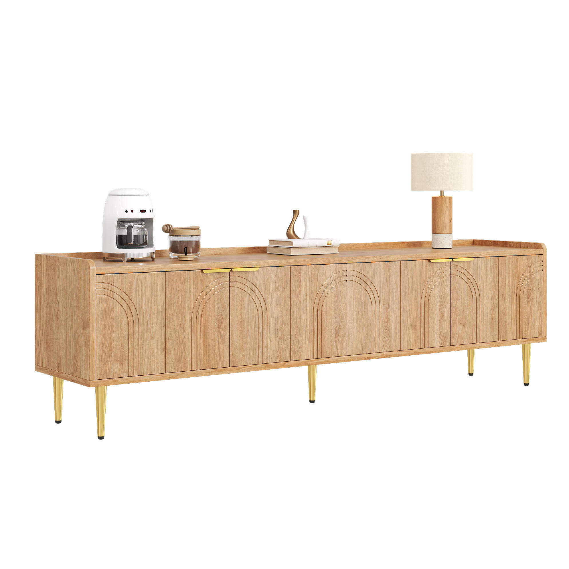 Modfu TV stolek z MDF 170x35x47,5 cm přírodní s kabelovým managementem a úložným prostorem se zlatými detaily