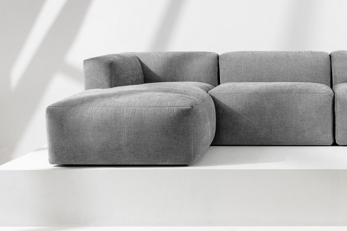 ECKMODULSOFA-LINKS BUFFO mit extrem weicher und bequemer Sitzfläche, Gewebestoff, hell aschfahl - Hellgrau, Textil (297/180cm) - KONSIMO®