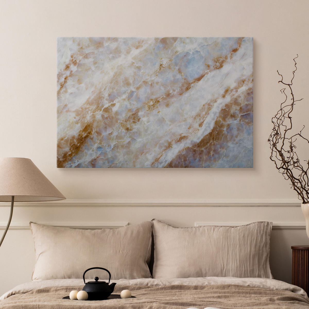 BILD für Schlafzimmer ABSTRAKTION Marmor Moderne Muster 120/80 cm - Blau/Beige, Textil (120/80cm) - Muralo