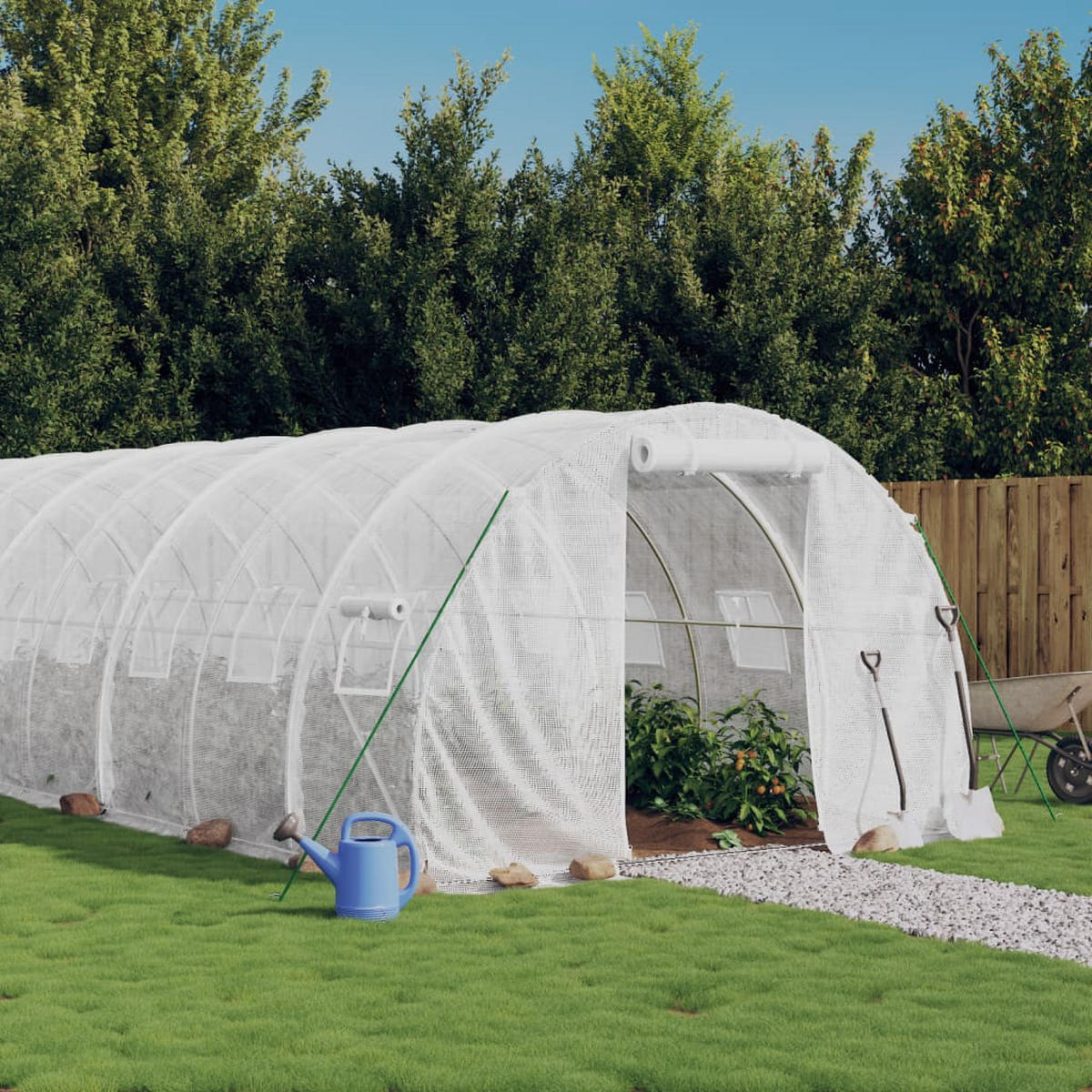 GEWÄCHSHAUS mit Stahlrahmen Weiß 60 m² 20x3x2 m - Weiß, Kunststoff (20/2/2000cm)