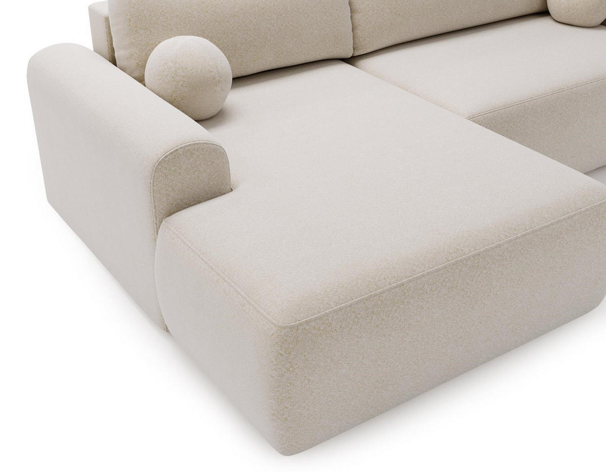 ECKSOFA Aurora Creme, mit Schlaffunktion in Lambi Stoff, linke seite - Creme, Holzwerkstoff/Textil (257/177cm) - Bettso