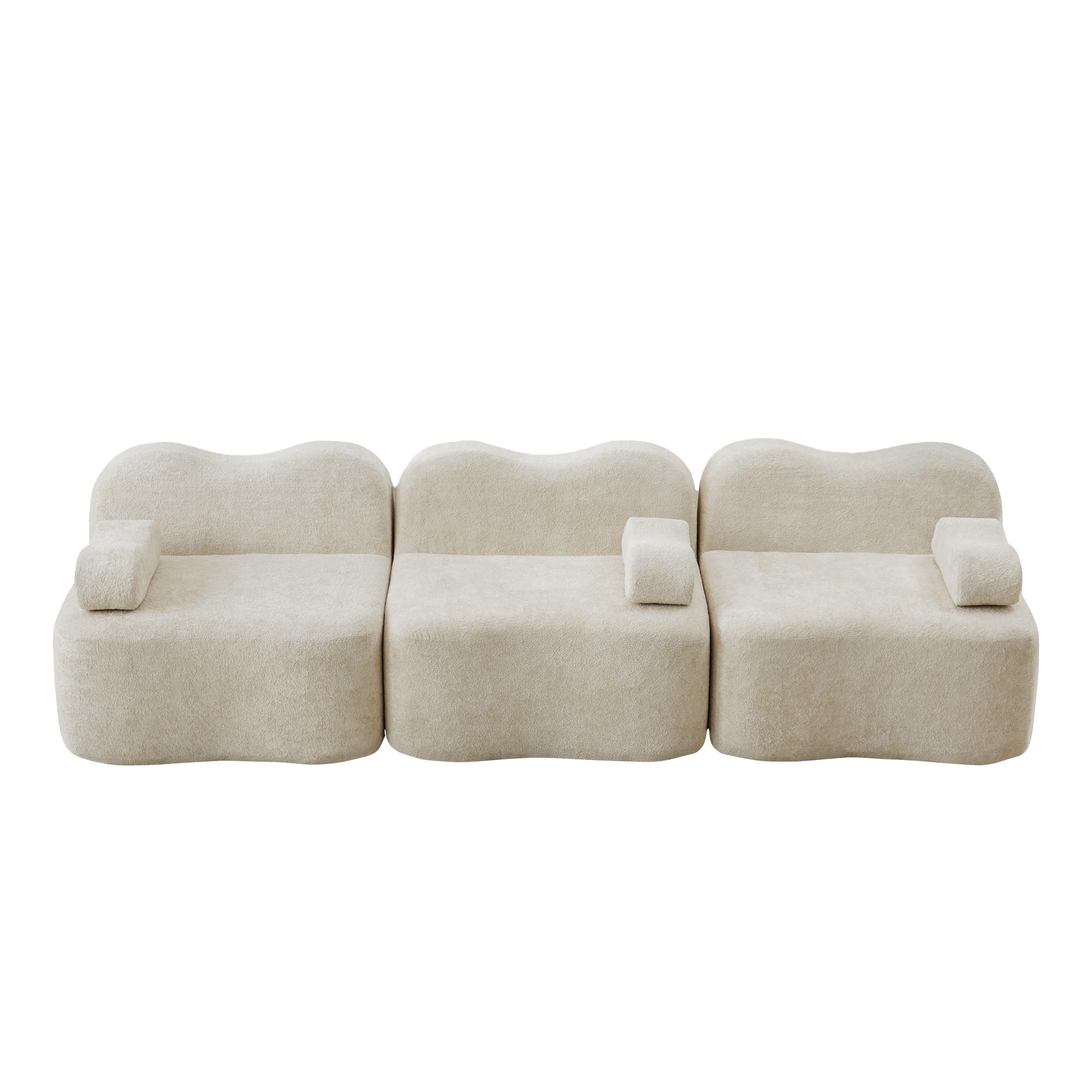 3-SITZER SOFA Samt Beige mit Hocker - Beige, Textil (288/70/98cm) - WISHDOR
