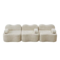 3-SITZER SOFA Samt Beige mit Hocker - Beige, Textil (288/70/98cm) - WISHDOR