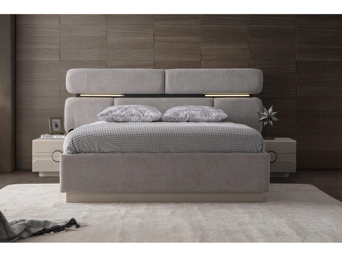 BETTANLAGE Sarmira Typ-3 Bett mit Kopfteil 2 Nachttischen und Kleiderschrank - Creme, Holzwerkstoff (160/200cm)