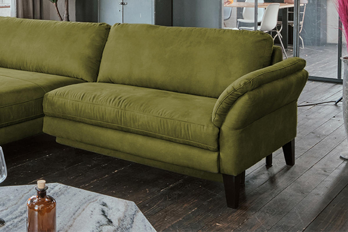 ECKSOFA MALTA Grün Webstoff - Schwarz/Grün, Buchenholz/Textil (302/175cm) - KAWOLA
