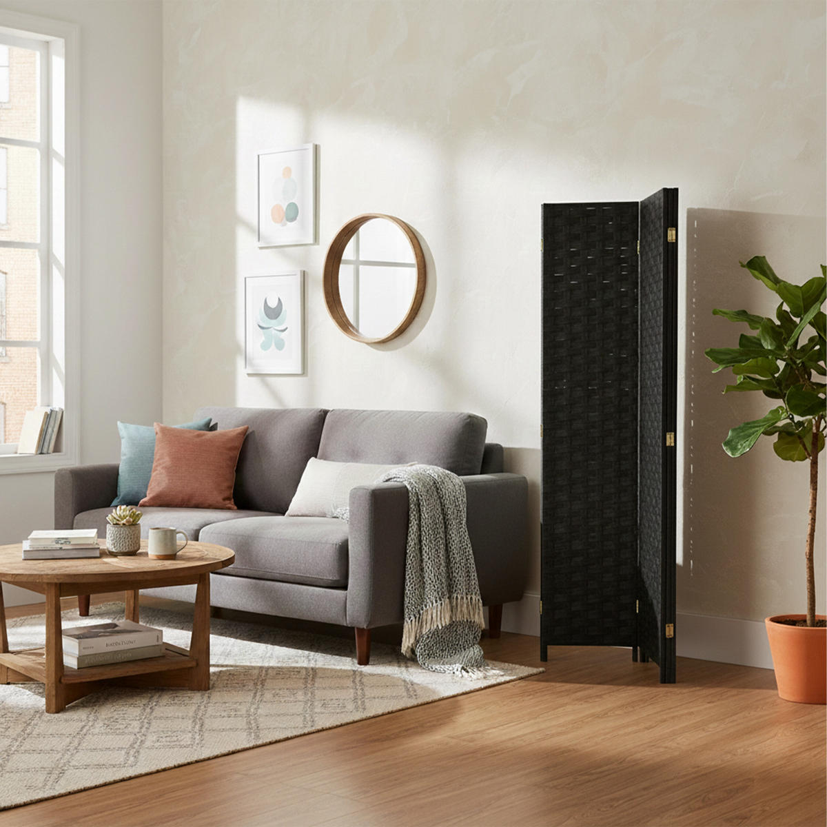 PARAVENT - Schwarz, Holz/Papier (320/170/2cm) - Relaxdays