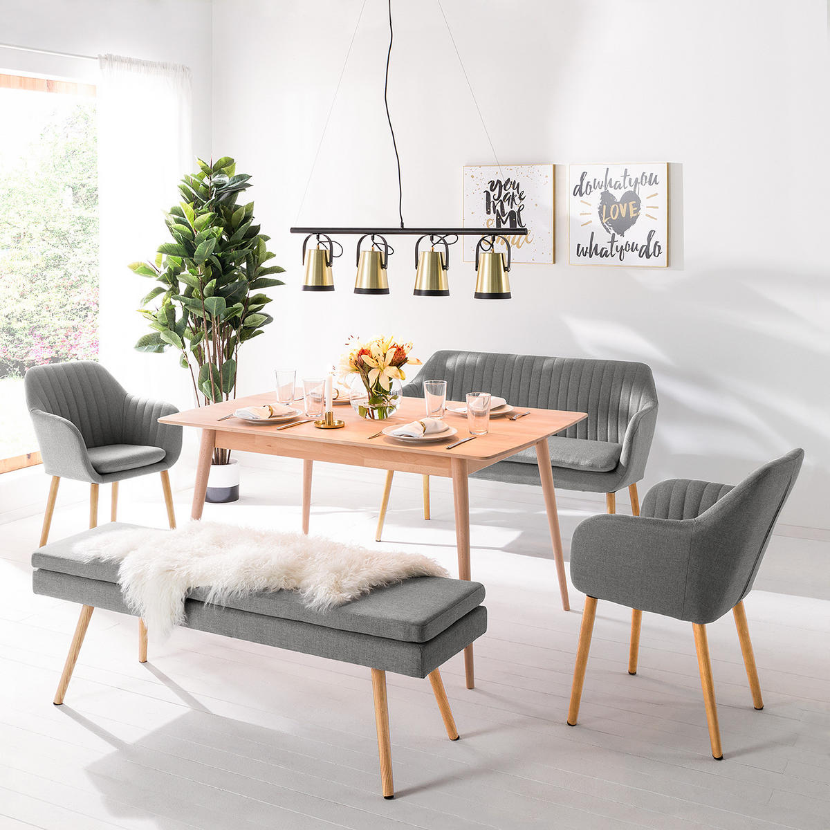 ARMLEHNENSTUHL - Textil / Massivholz - Eichefarben/Grau, Eichenholz/Holz (57/83/61cm) - home24