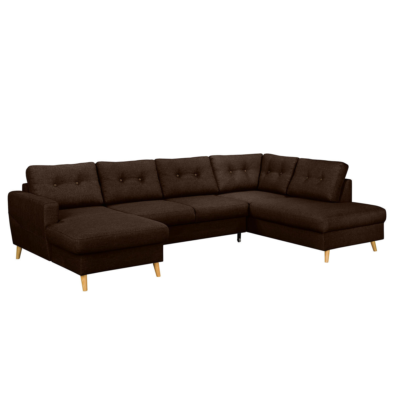 WOHNLANDSCHAFT mit Longchair - Dunkelbraun/Mokka, Textil (290/90/200cm) - home24