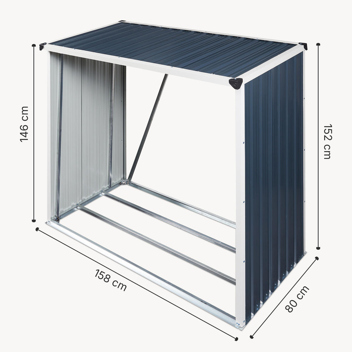 BRENNHOLZUNTERSTAND Kalmar - Anthrazit, Metall (158/152/80cm) - casa.pro