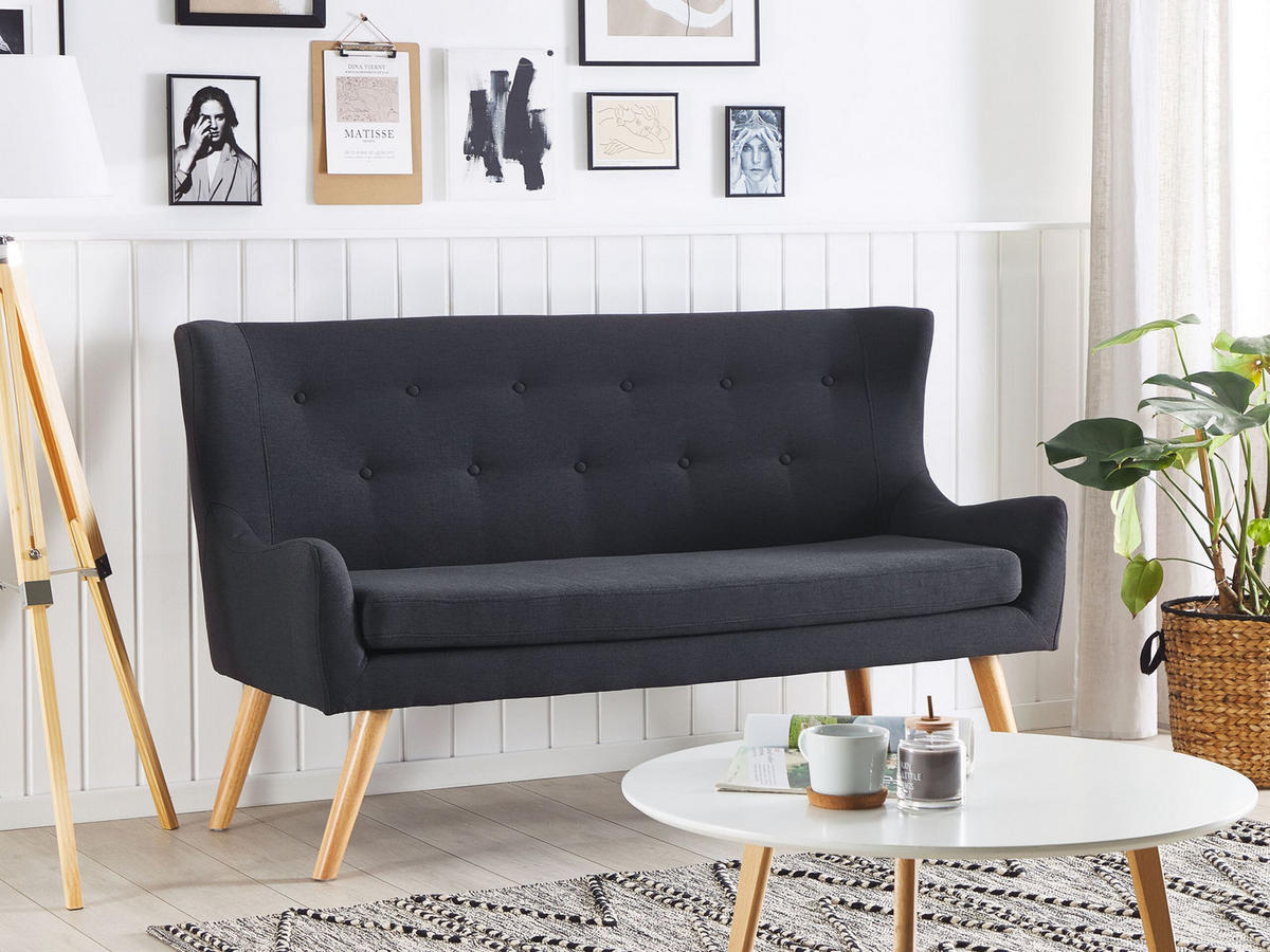 2-SITZER-KÜCHENSOFA Polsterbezug Schwarz Skibby - Schwarz, Textil (160/95/60cm) - Beliani