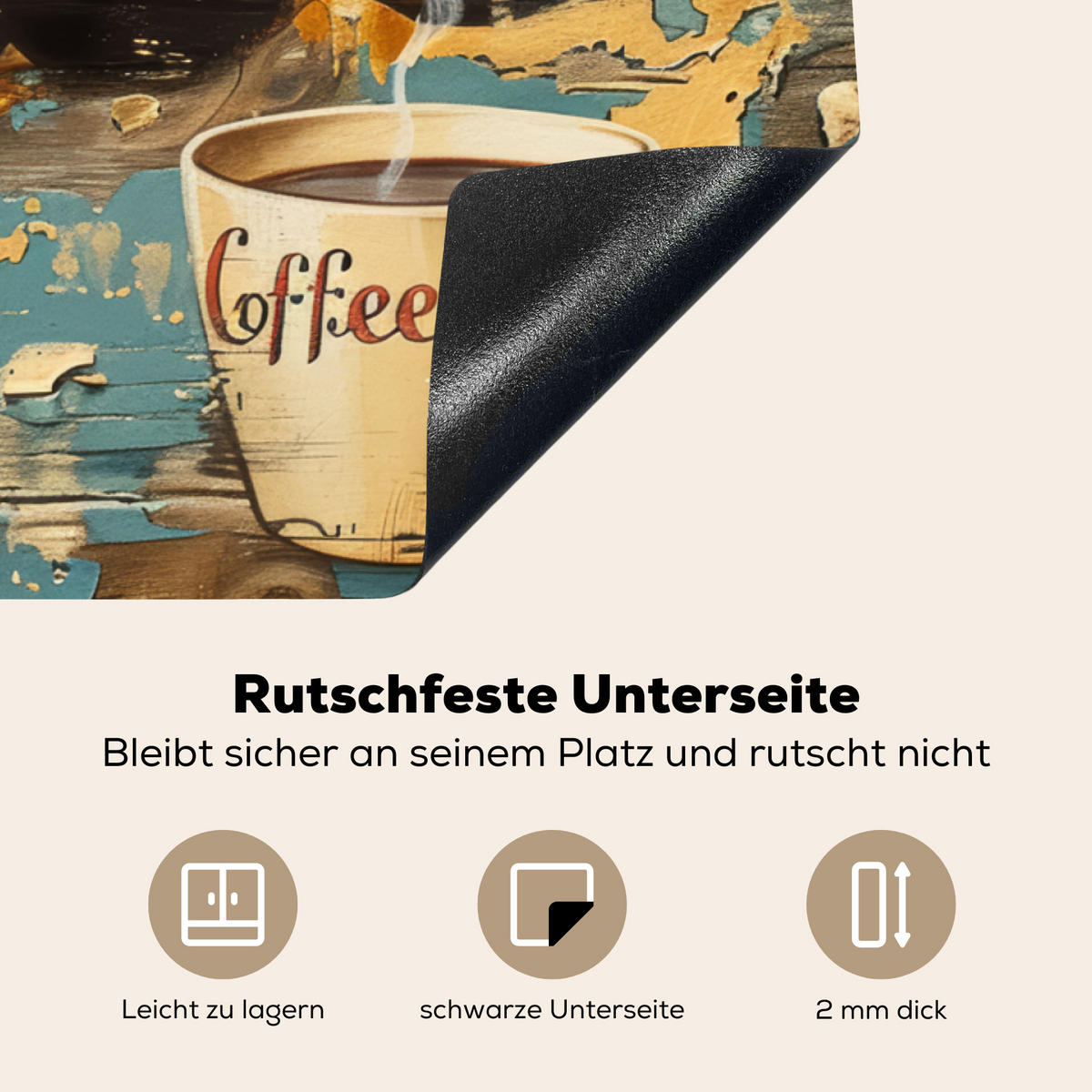 HERDABDECKPLATTE Kaffee - Vintage - Braun - Tasse 83x51 cm - Teakfarben, Kunststoff (83/0.2/51.5cm) - MuchoWow