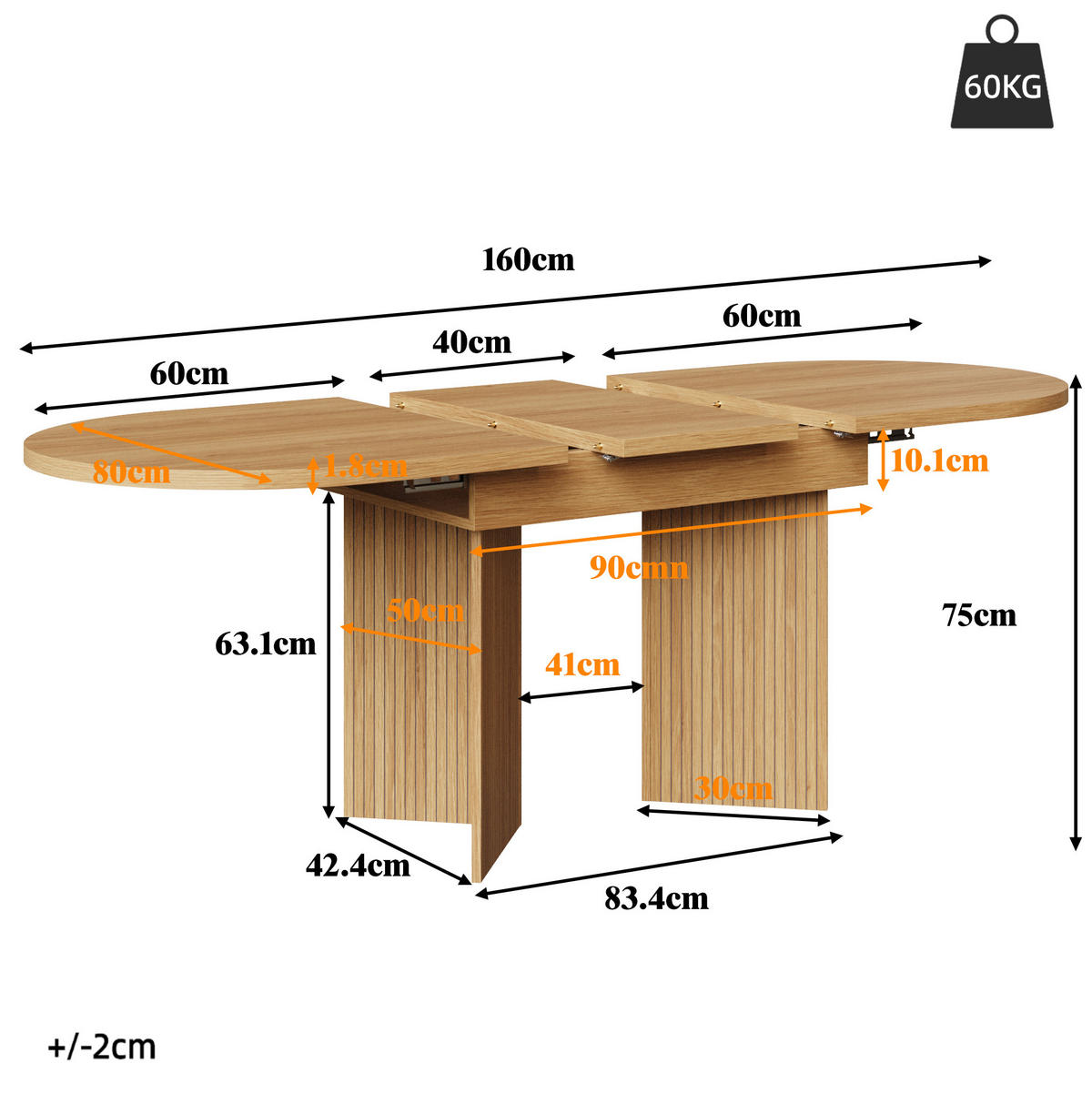 ESSTISCH 120/80/75 cm natur aus MDF ausziehbar - Hellbraun, Holzwerkstoff (120/80/75cm) - OKWISH