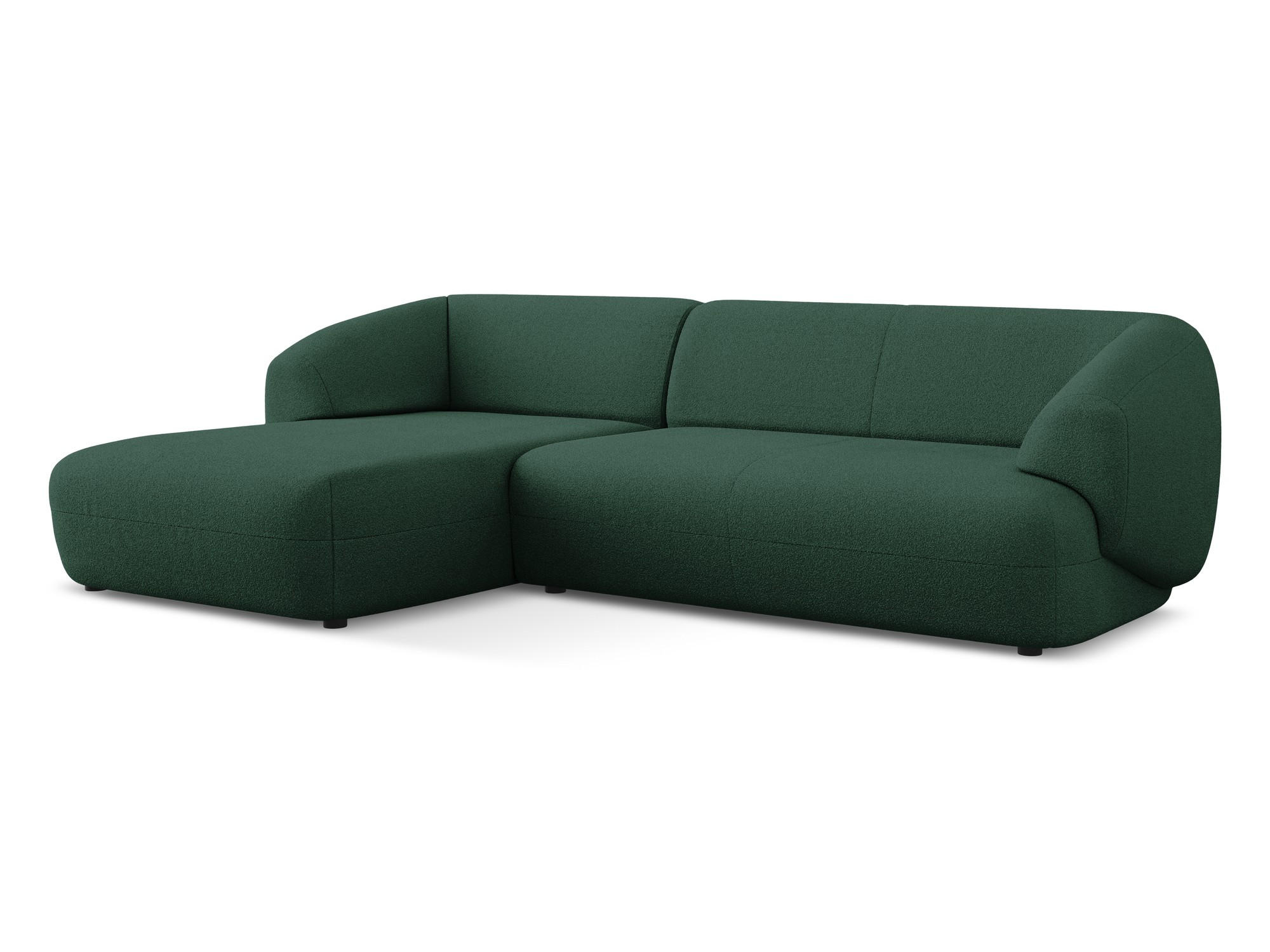 ECKSOFA Links Bouclé Stoff Grün - Dunkelgrün/Schwarz, Kunststoff/Textil (156/280cm) - Makamii