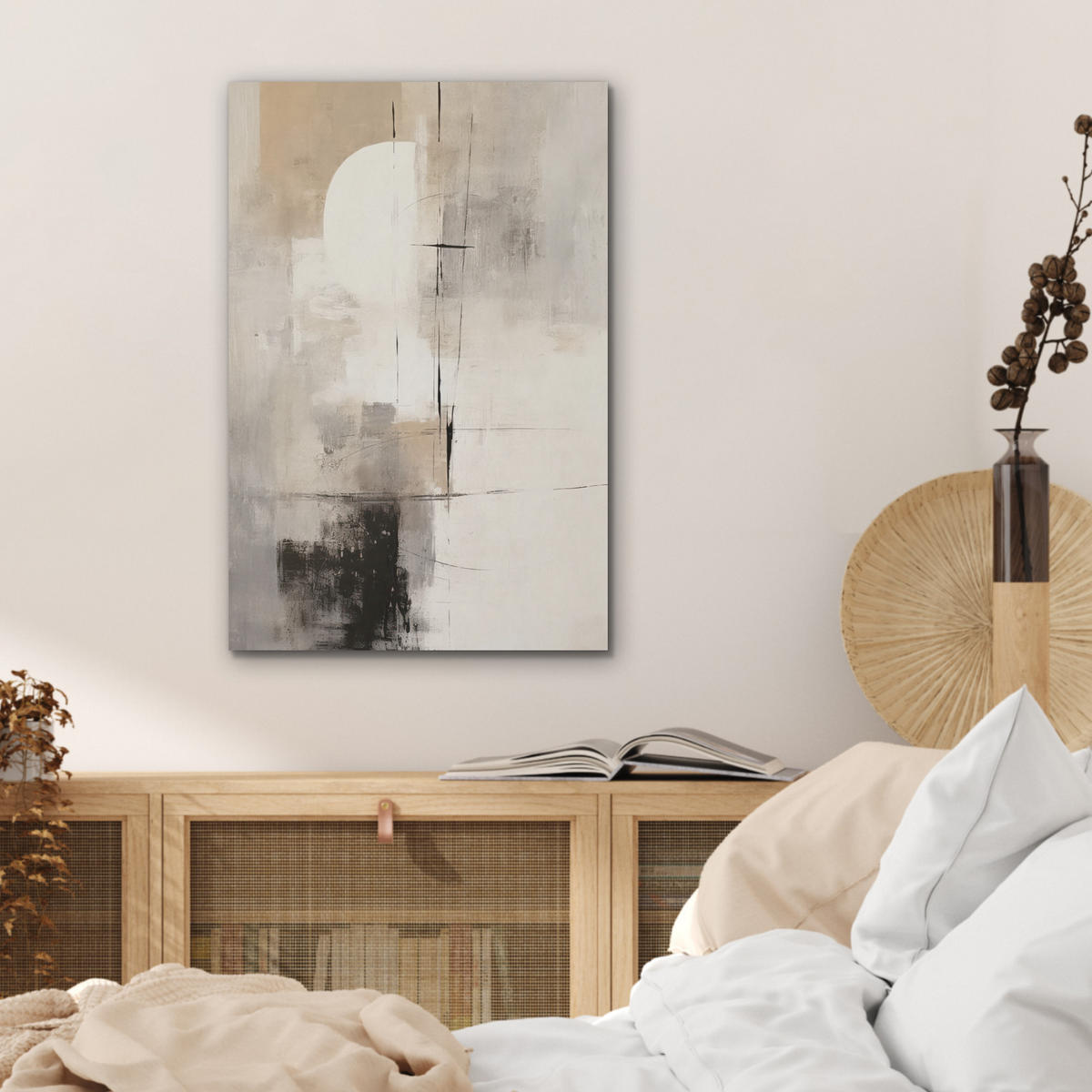 AKUSTIKBILD Abstrakt - Kunst - Grau Kunstdruck Schlafzimmer 50x70 cm - Hellgrau, Kunststoff (50/70/0.9cm) - MuchoWow