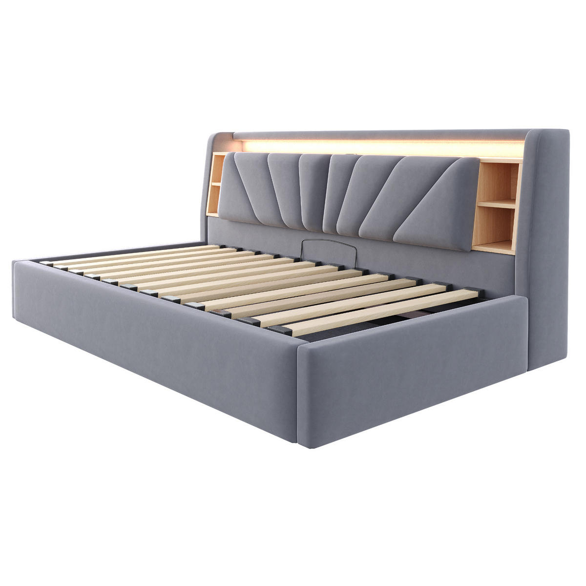 POLSTERBETT 90*200 cm mit LED, USB und Stauraum, Dunkelgrau - Grau, Textil (90/200cm) - FLIEKS