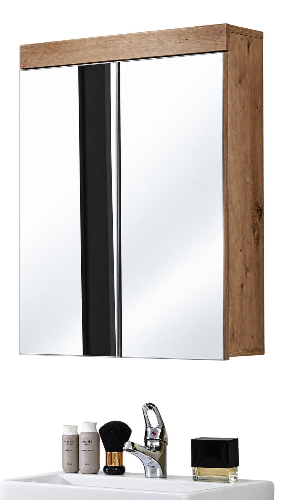 SPIEGELSCHRANK Asteiche 60 x 77 cm 2-türig, Badschrank modern - Eichefarben, Glas/Holzwerkstoff (60/77/17cm) - Top.Furn