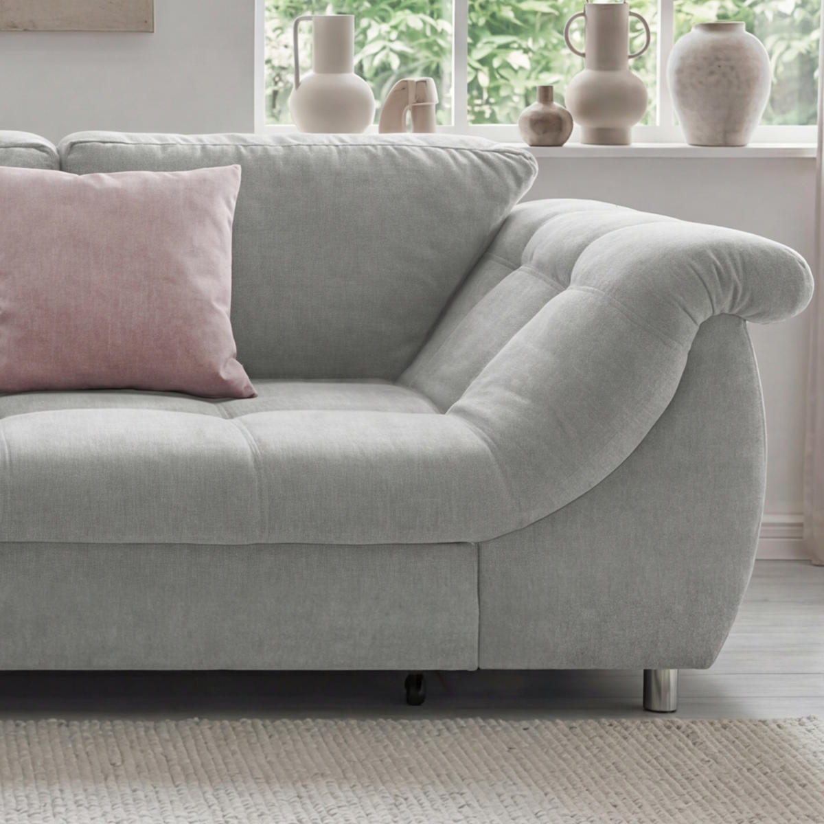 ECKSOFA mit Schlaffunktion, Wellenunterfederung, Ottomane links B250/T190/H84 cm, Liegefl. 179x190 cm, Mikrofaser Grau / 17004 - Chromfarben/Grau, Textil/Metall (250/190cm) - luma-home