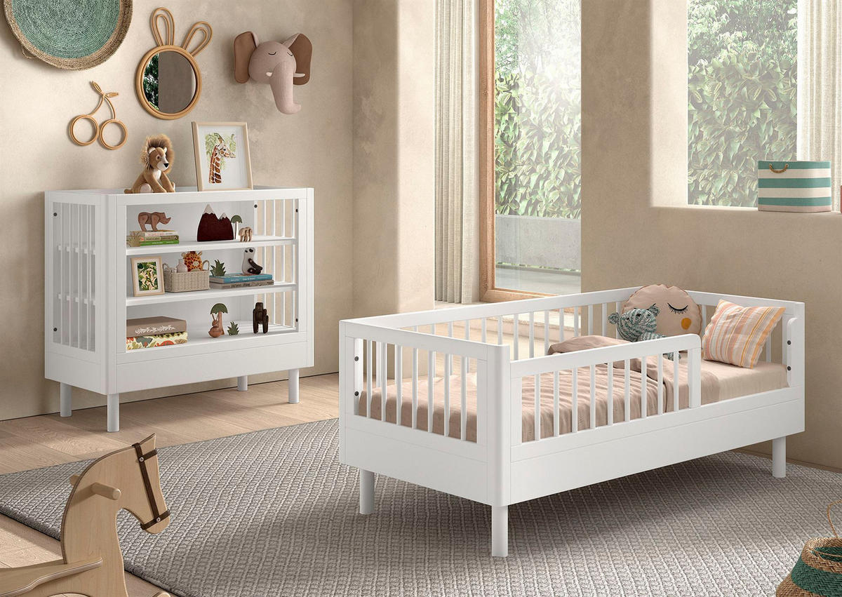 JUNIORBETT SET 70x140 Keeley Buche Weiß Holz Regal Komfort Stabil - Weiß, Holz (74/60/144cm) - 58aufmkessel