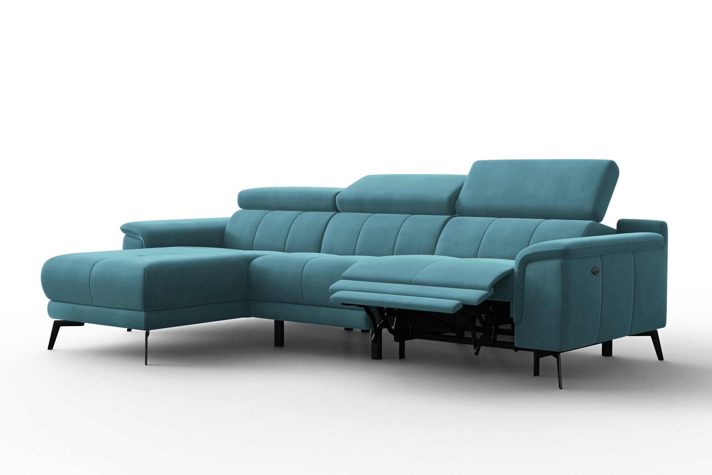 ECKSOFA FIERO 4-Sitzer LINKS, Minter Veloursstoff - Schwarz/Mintgrün, Holz/Textil (288/170cm) - Courtois Laville