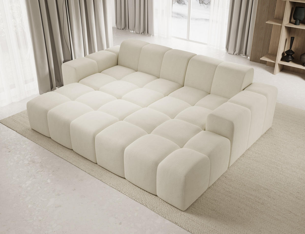 ECKSOFA Fogo mit Hocker, Couch L-Form, Sofa Rechts, Veloursstoff, 245x68x180 cm, Beige - Beige, Holz/Textil (245/180cm) - PROMETO Möbel