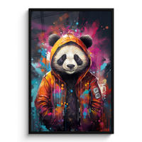 GERAHMTES BILD Panda - Jacke - Graffiti - Orange 80x120 cm - Orange, Papier (80/120cm) - MuchoWow