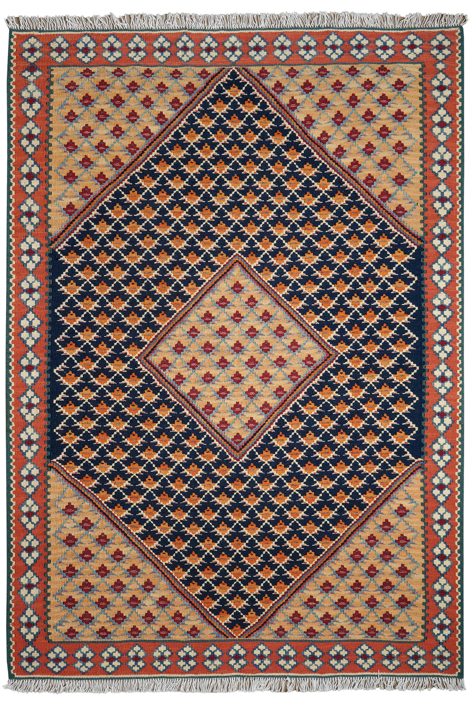 HANDWEBTEPPICH Kelim Senneh Blau 150/106 cm Schurwolle - Blau, Textil (106/150cm) - Looma