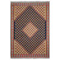 HANDWEBTEPPICH Kelim Senneh Blau 150/106 cm Schurwolle - Blau, Textil (106/150cm) - Looma