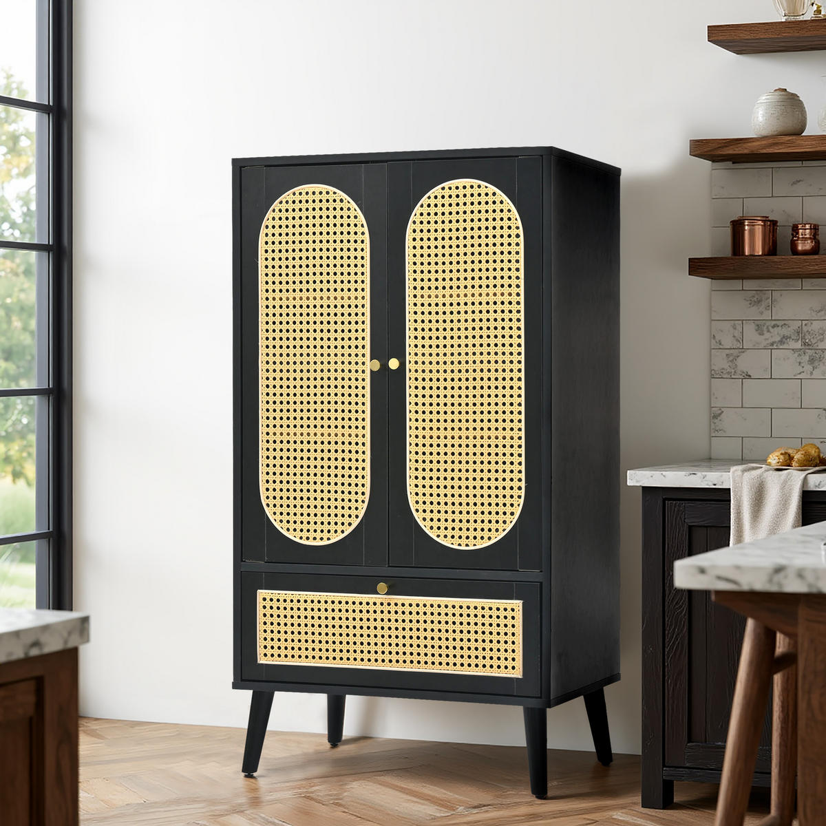 HIGHBOARD Schwarz 60/40/110 cm - Schwarz, Holzwerkstoff (60/110.5/40cm) - Urban Meuble