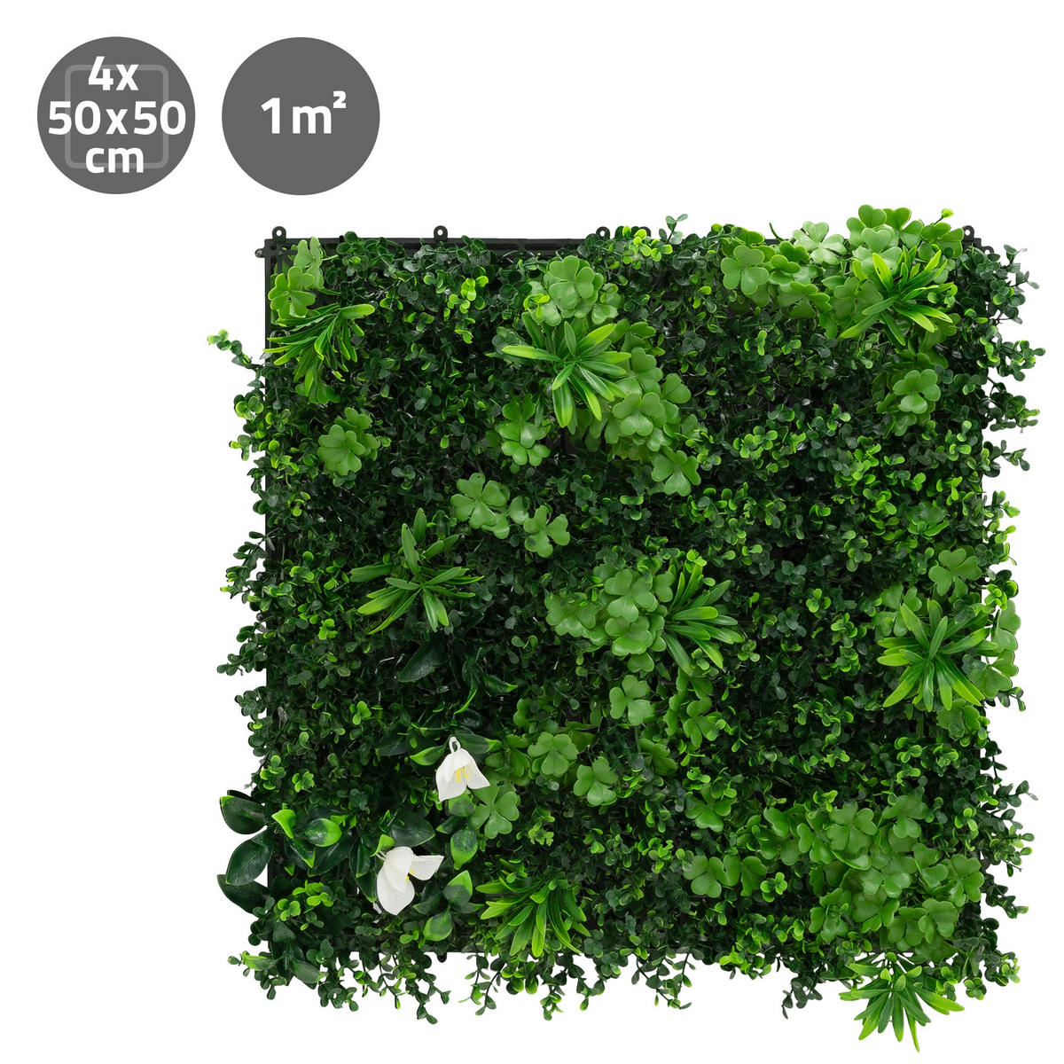 KÜNSTLICHE PFLANZENWAND 4er Set 50x50 cm Kunstpflanzen Wand Innen Aussen Grün White Jasmine - Weiß/Grün, Kunststoff (50/50/8cm) - ECD-Germany
