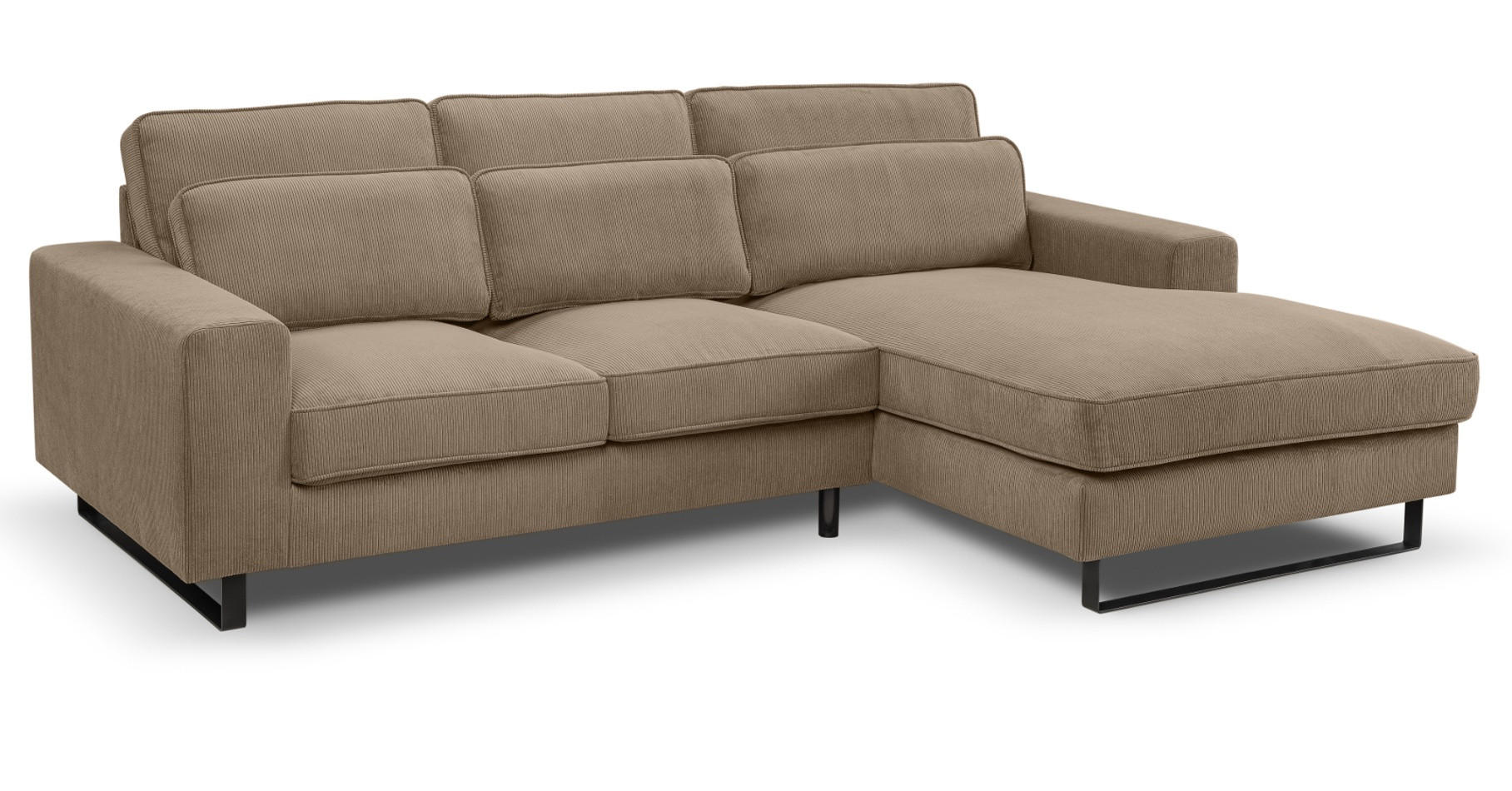 SOFA braun Cord 276 cm, Ecksofa 4-Sitzer, L-Sofa Ottomane rechts - Schwarz/Braun, Holz/Textil (276/183cm) - Inn.Furn