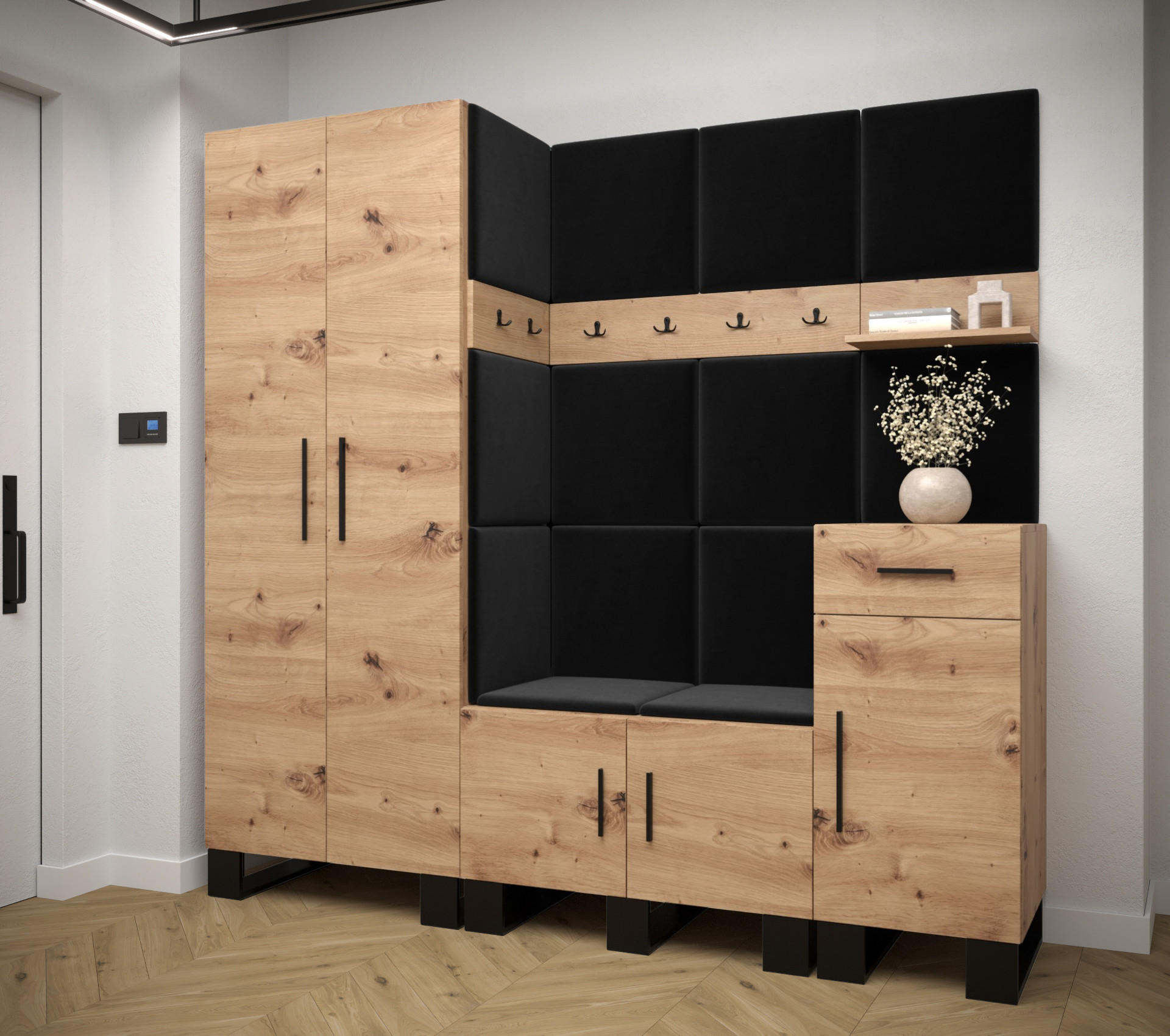 GARDEROBEN-SET 196/200/45,6 - Dunkelgrau/Schwarz, Holz/Kunststoff (200/196/45.6cm) - Abiks Möbel