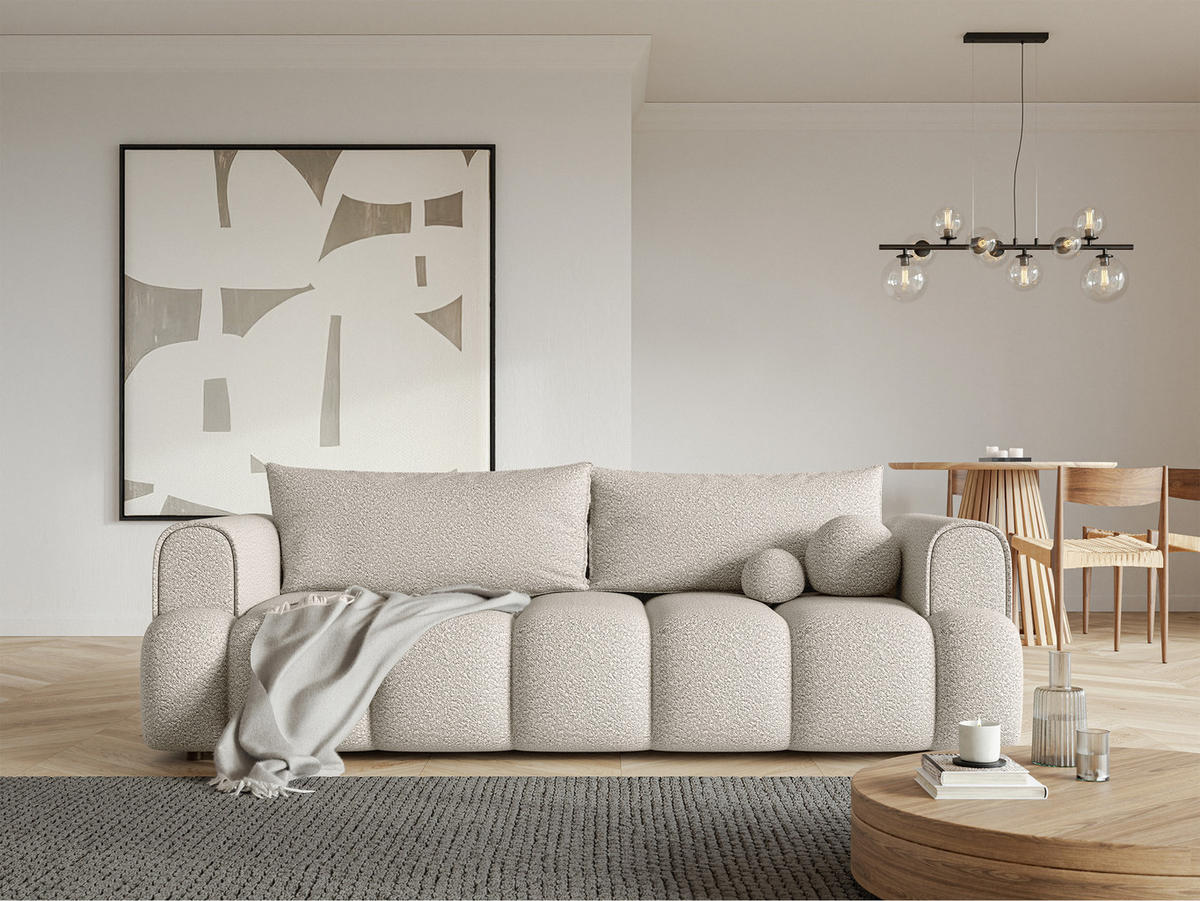 SCHLAFSOFA Dandelino Cremeweiß Boucle - Creme/Schwarz, Kunststoff/Textil (250/90/112cm) - Selsey