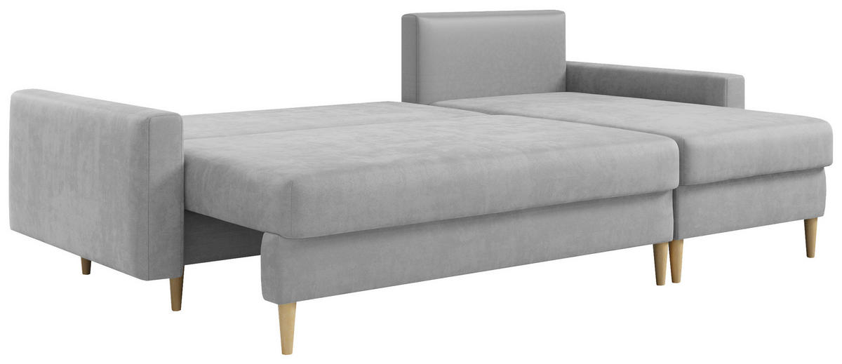 ECKSOFA Lang Velvet Hellgrau - Hellgrau/Braun, Holz/Textil (220/140cm) - MKS