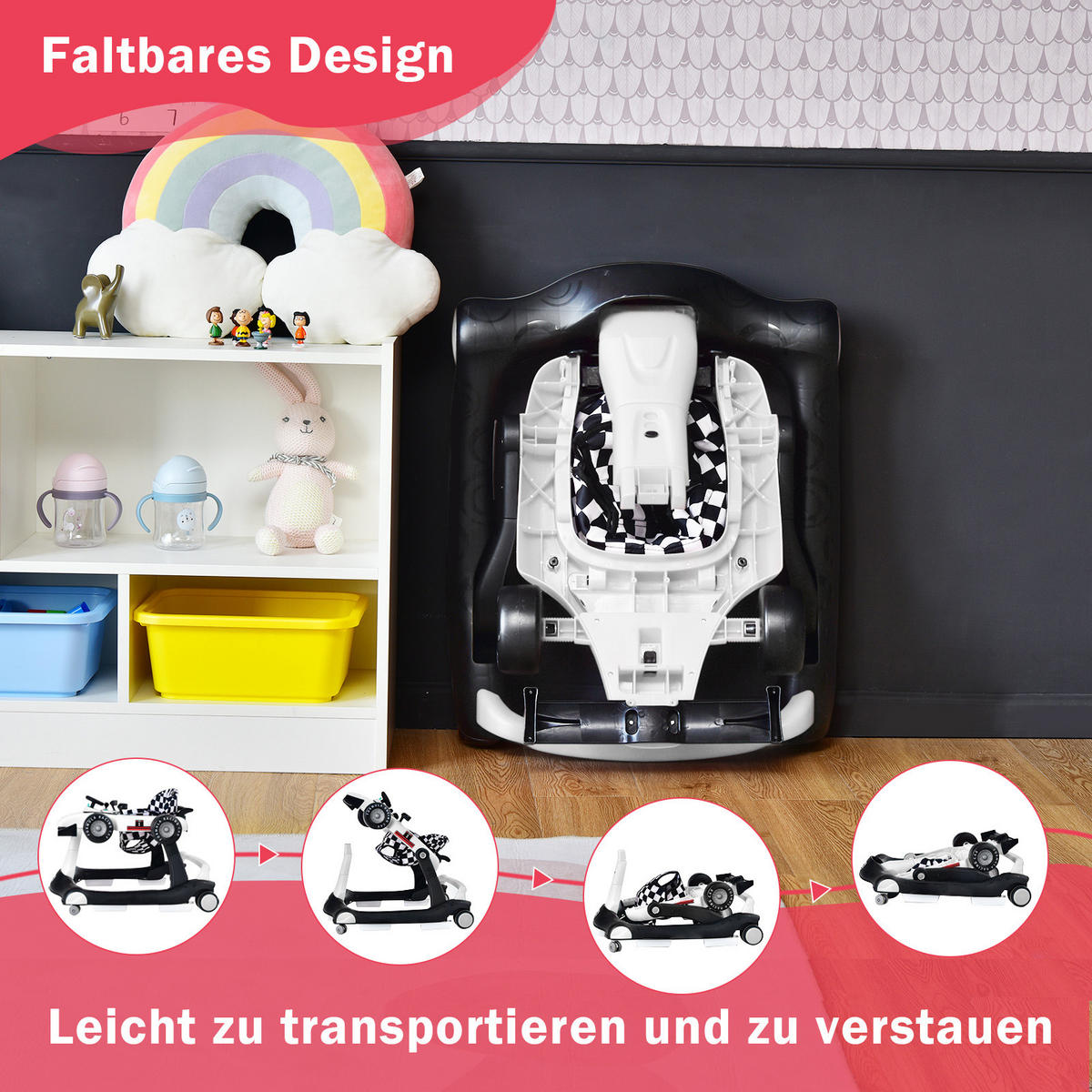 LAUFLERNWAGEN Klappbar Weiß - Weiß, Kunststoff (64/56/76cm) - COSTWAY