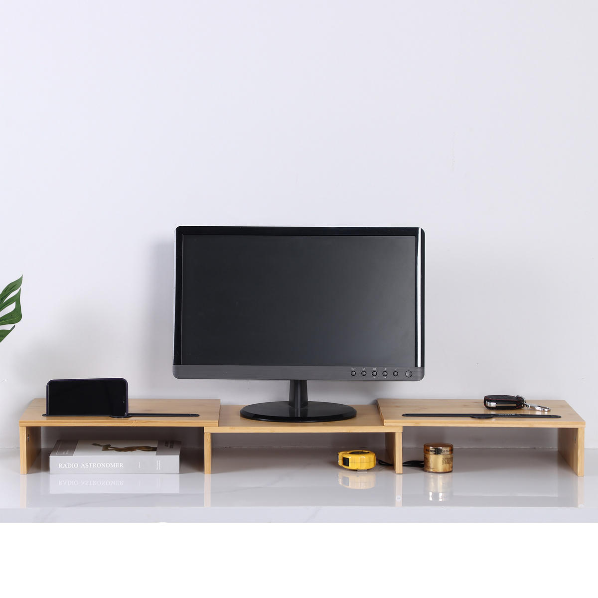 MONITORSTÄNDER - Hellbraun, Holz/Kunststoff (27/105/10cm) - Relaxdays