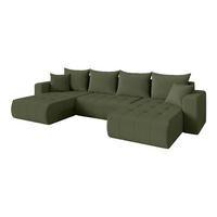 SEDACÍ SOUPRAVA DO U s funkcí spaní a úložným prostorem MILA-U 378x194x86 zelená bouclé - černá/zelená barva, kompozitní dřevo/textil (378/86/194cm) - ALTDECOR