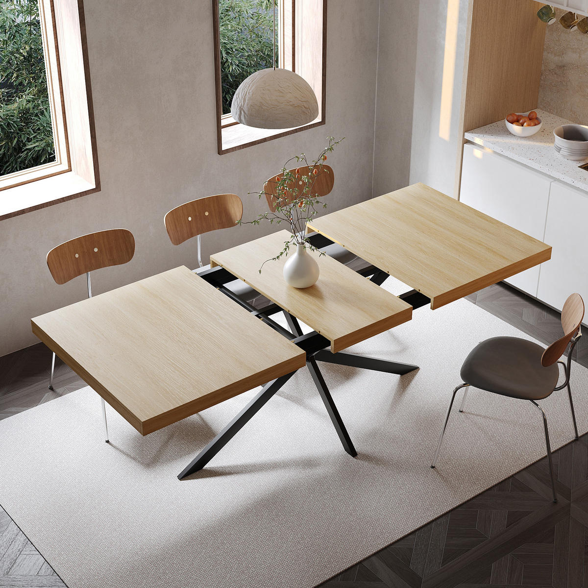 ESSTISCH Natürlich mit verstecktem Stauraum 140-180/80/76 cm - Naturfarben, Holz (80/160/76cm) - Oxeza