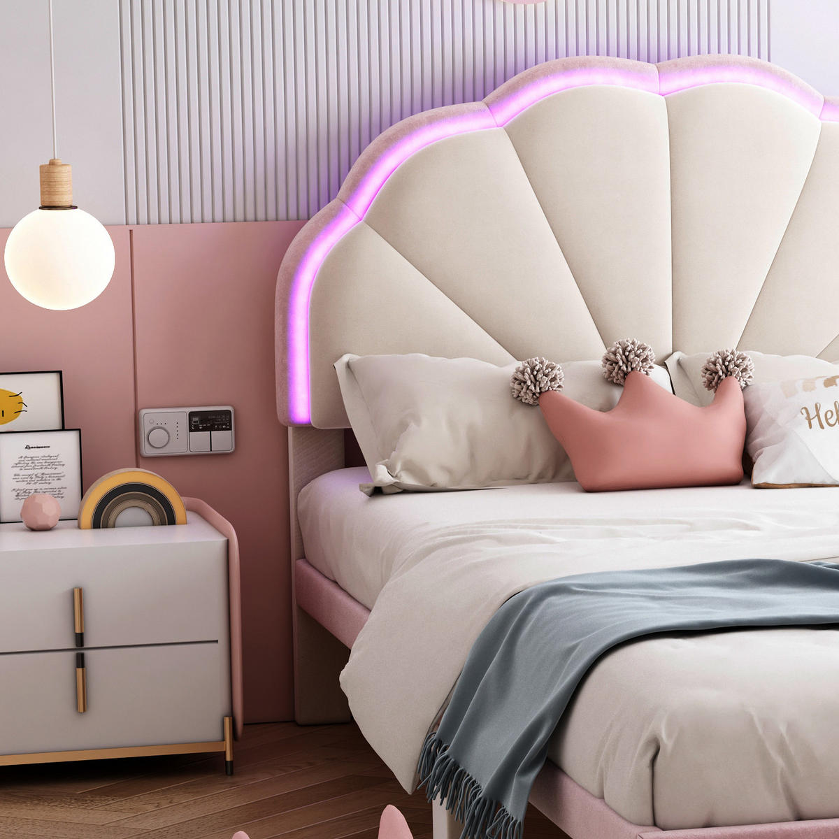 POLSTERBETT 90x200 cm mit LED, Lattenrost, Rosa - Rosa, Holz (90/200cm)