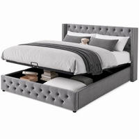 POLSTERBETT 140/200 cm in Grau Samt mit Bettkasten - Grau, Holzwerkstoff/Textil (140/200cm) - CHICFURN