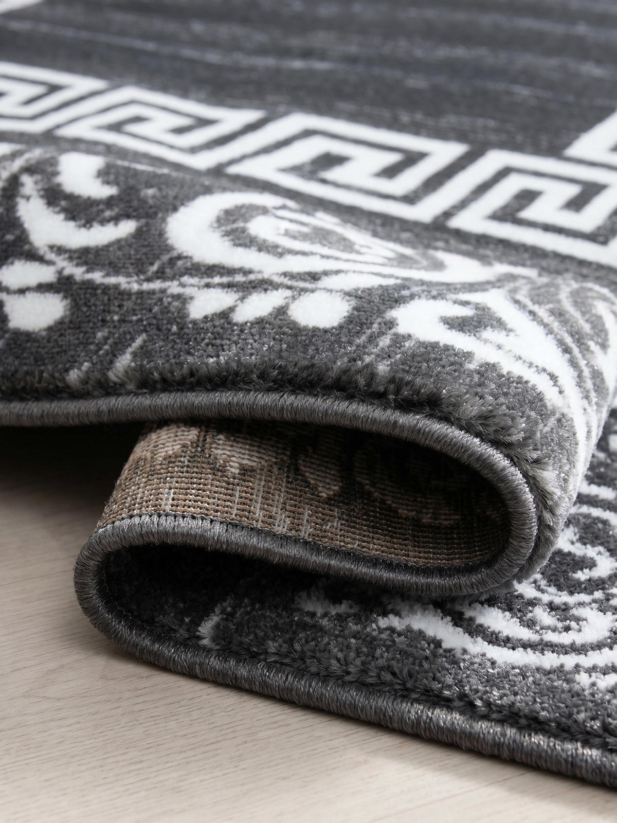 TEPPICH Kurzflor ASPEN in Grau, mit Mäander-Muster, 80 x 300 cm - Grau, Textil (80/300cm) - KADIMA DESIGN