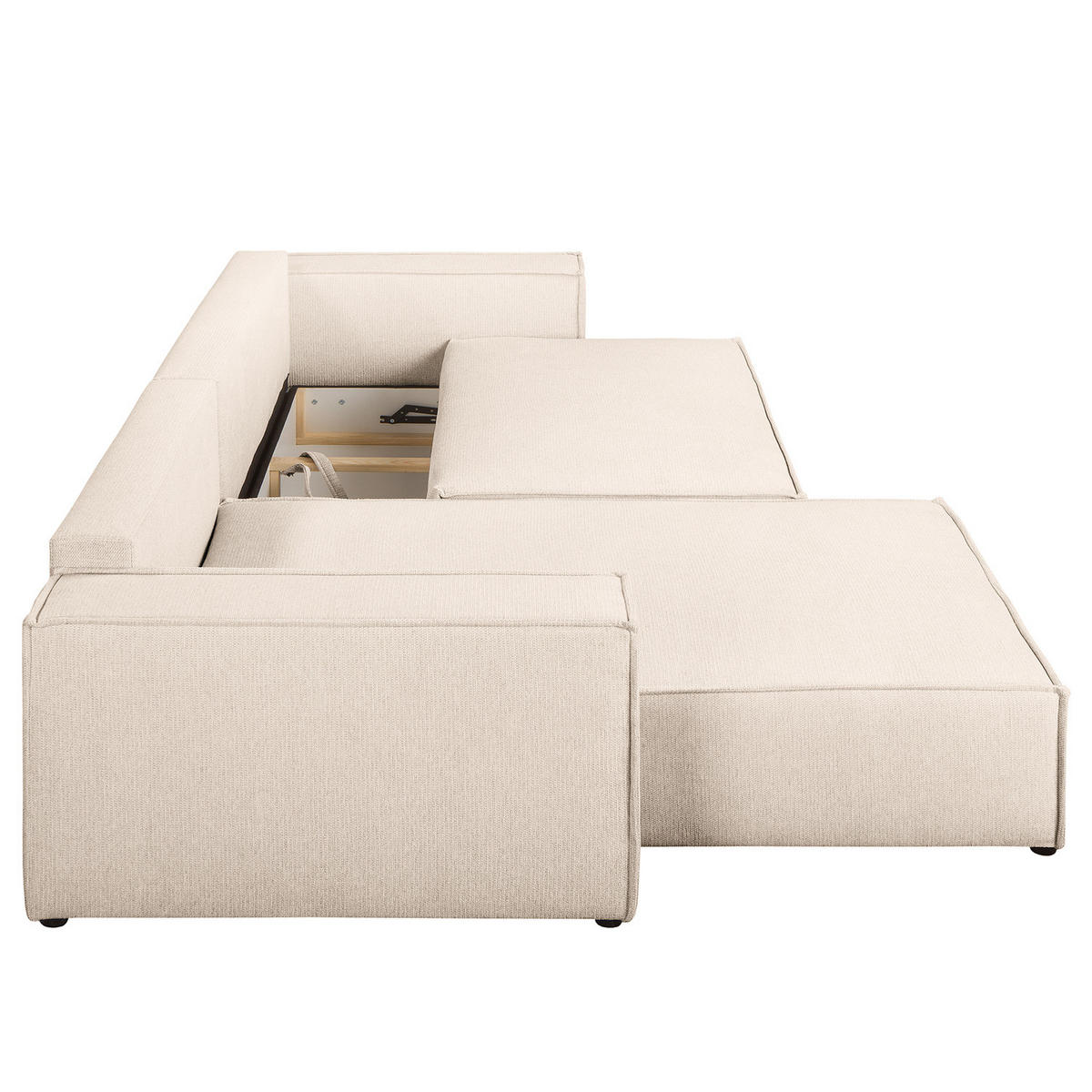 ECKSOFA mit Schlaffunktion - 290 cm - Beige/Schwarz, Kunststoff/Textil (290/185cm) - home24