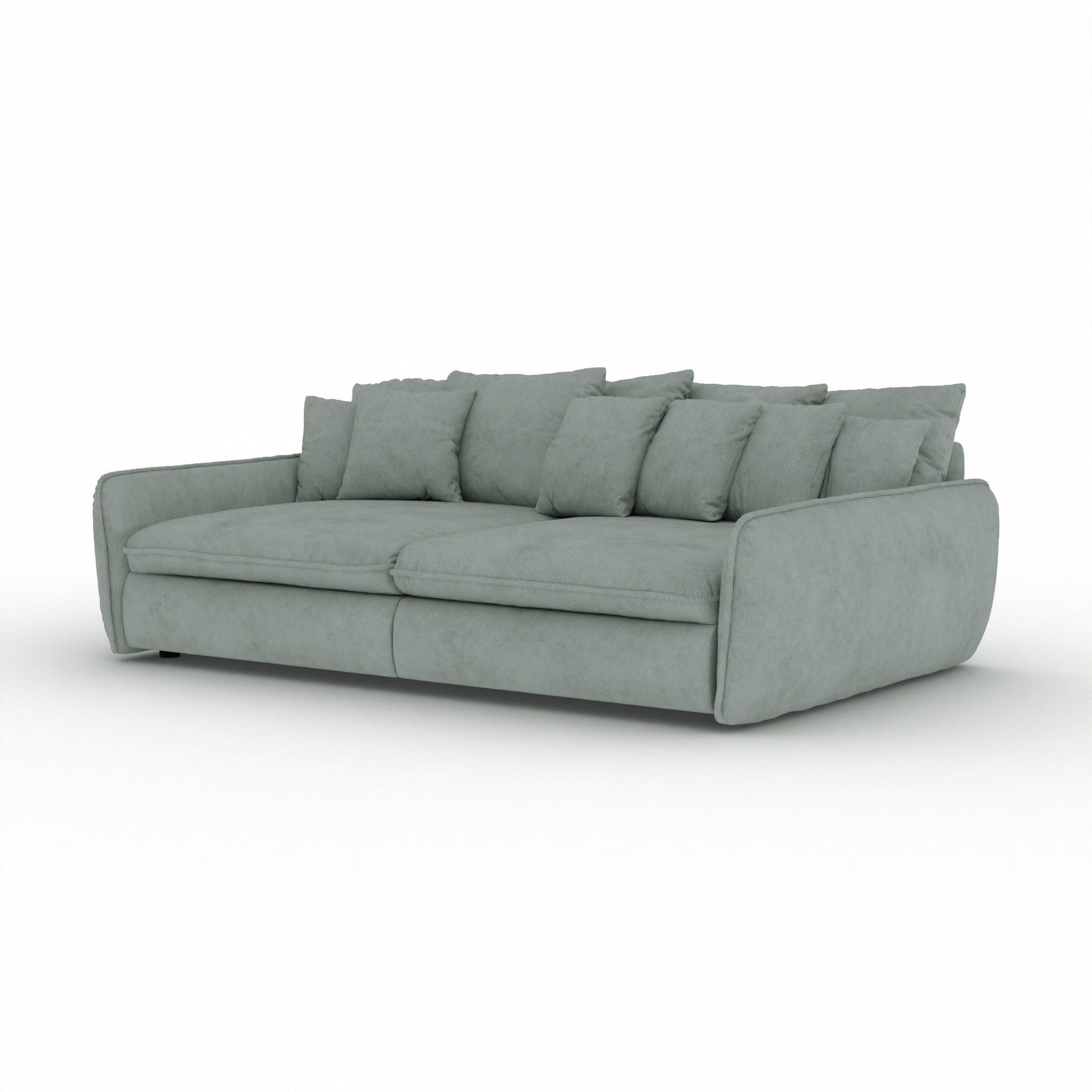 BIGSOFA Hereford Cord Graublau inkl. 11 Kissen 234/131/61 cm - Jadegrün, Kunststoff/Textil (234/61/131cm) - foamnova