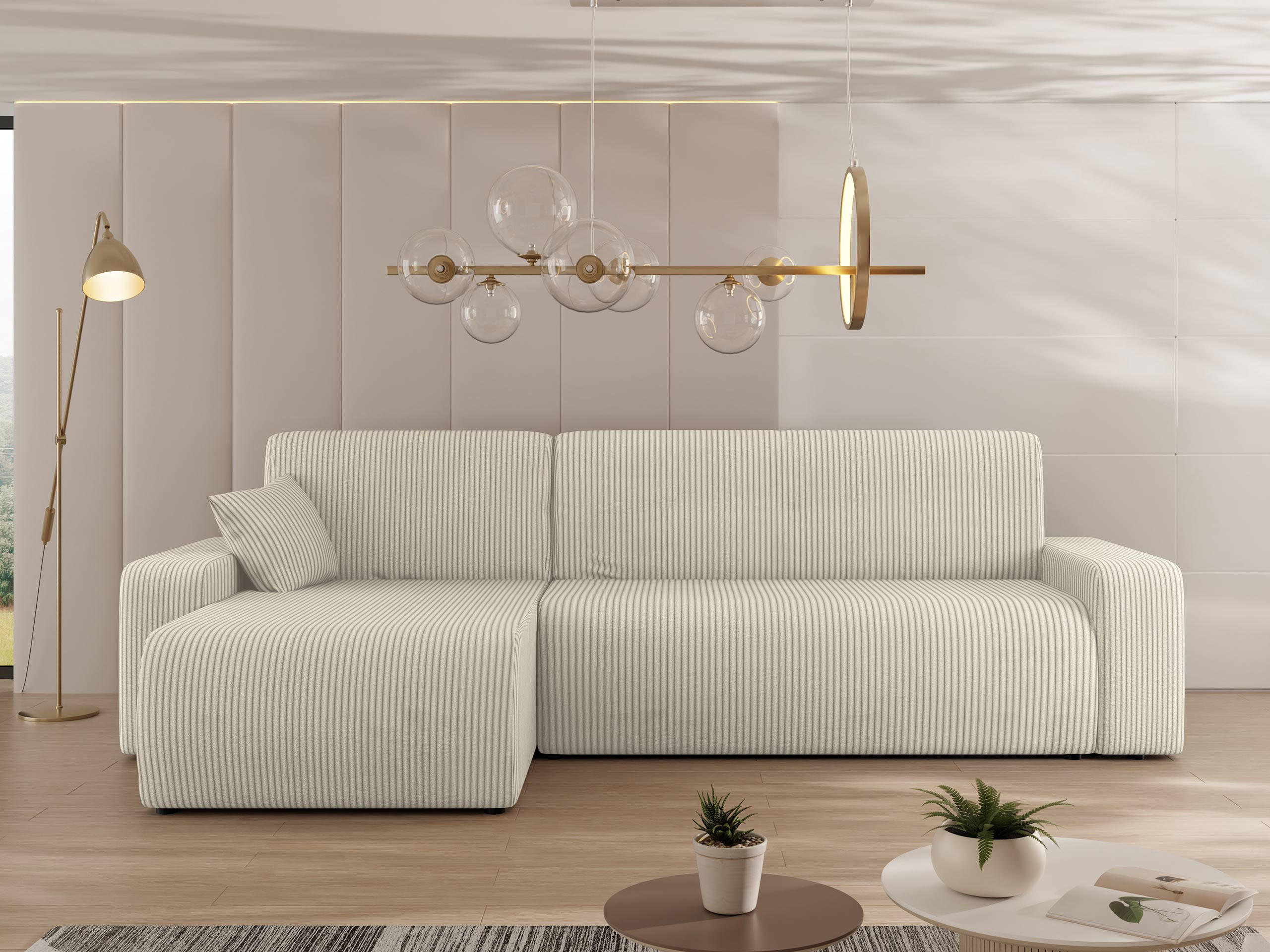ECKSOFA Piano L Cord - Creme/Schwarz, Holz/Kunststoff (244/145cm) - MIRJAN24