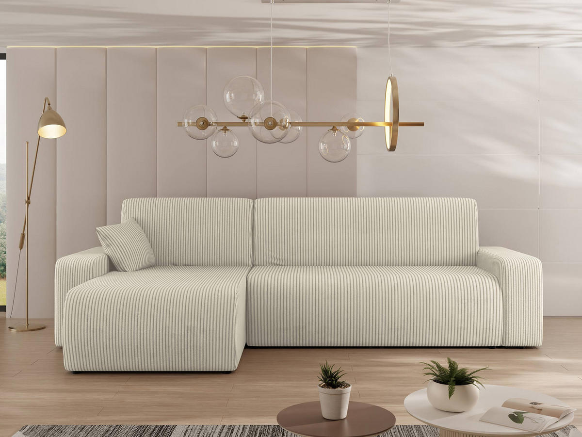 ECKSOFA Piano L Cord - Creme/Schwarz, Holz/Kunststoff (244/145cm) - MIRJAN24