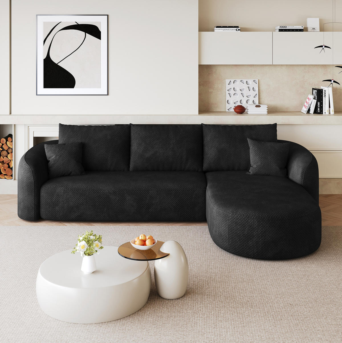 ECKSOFA 266/168/85 cm schwarz aus Stoff ohne Montage - Schwarz, Textil (168/266cm) - OKWISH