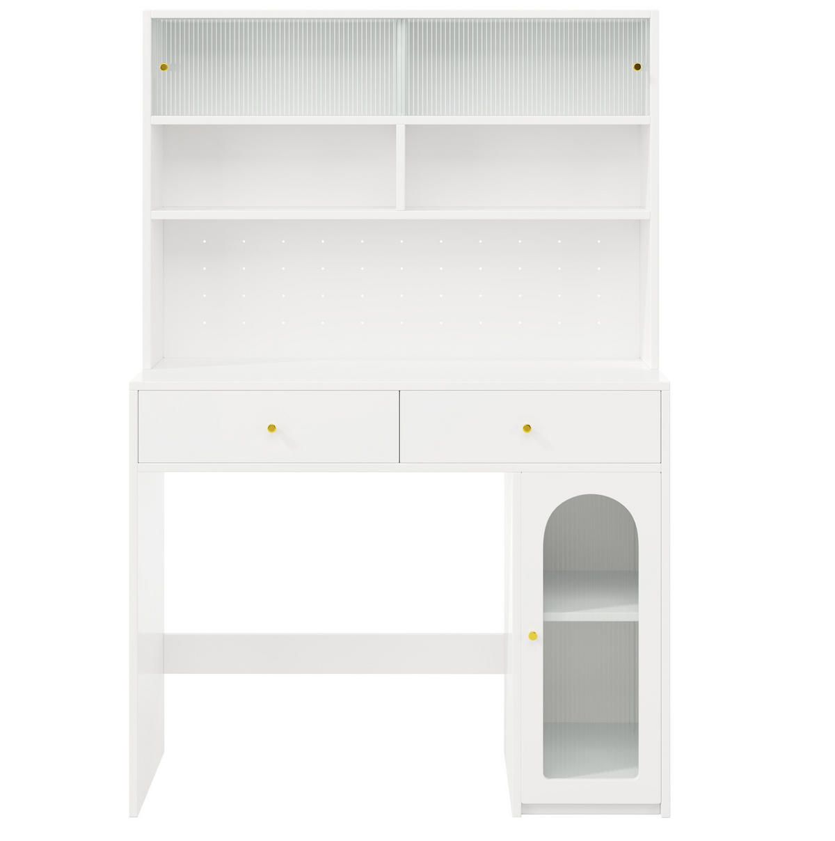 BUFFETSCHRANK 120/45/180 cm mit Arbeitsfläche, 2 Schubladen, Hakenleiste und offenem Stauraum aus MDF, Weiß - Weiß, Holzwerkstoff (120/180/45cm) - Redom