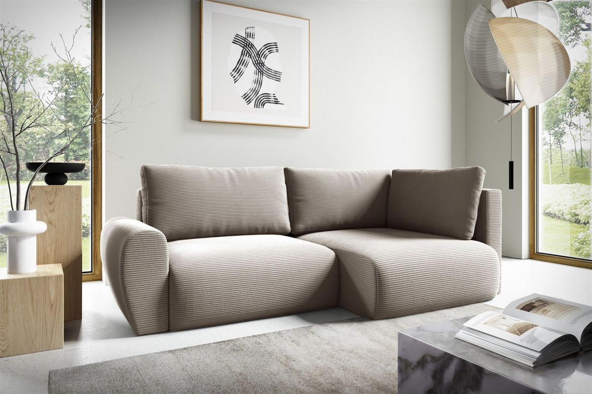 ECKSOFA Galan Mini Mit Schlaffunktion - Beige, Holzwerkstoff/Textil (153/241cm) - Fun Möbel