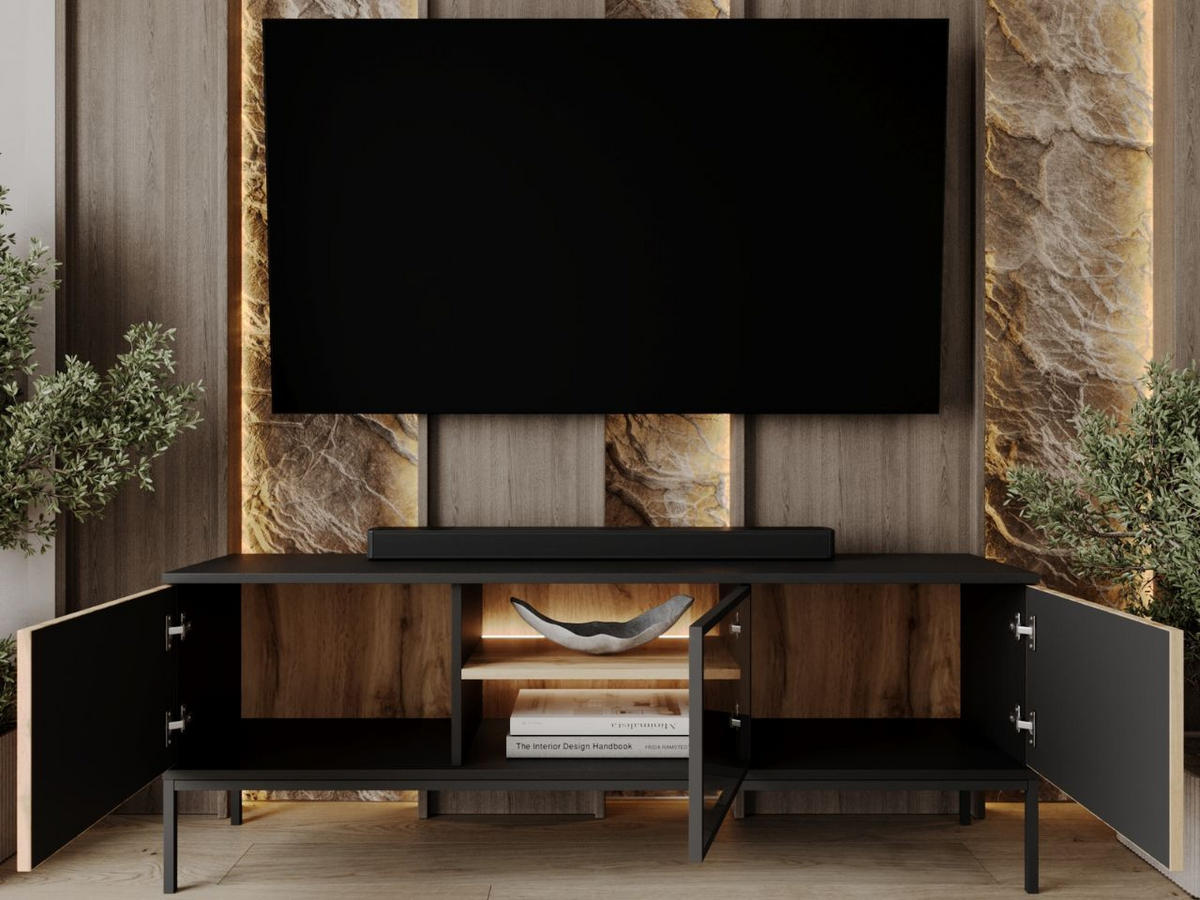 TV-SCHRANK Graphit, Wotan Eichefarben 154 cm Deo - Eiche Wotan/Schwarz, Glas/Holz (154/56/39cm) - Graingold